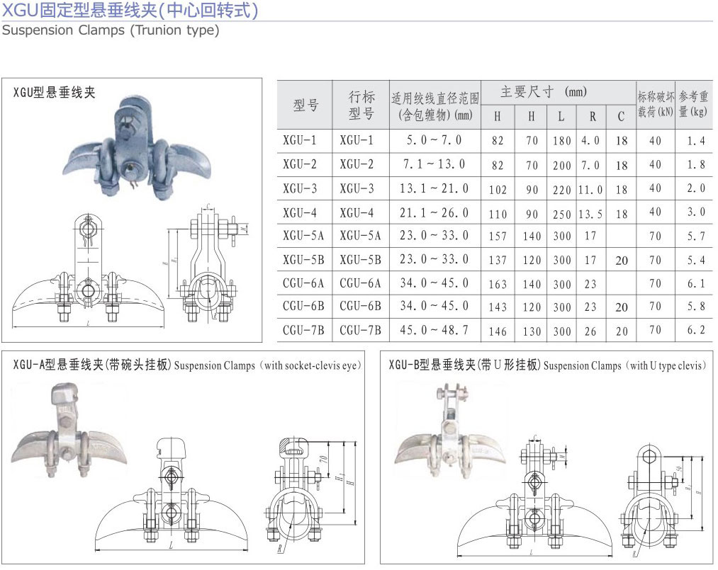 XGU固定型懸垂線夾（中心回轉(zhuǎn)式）